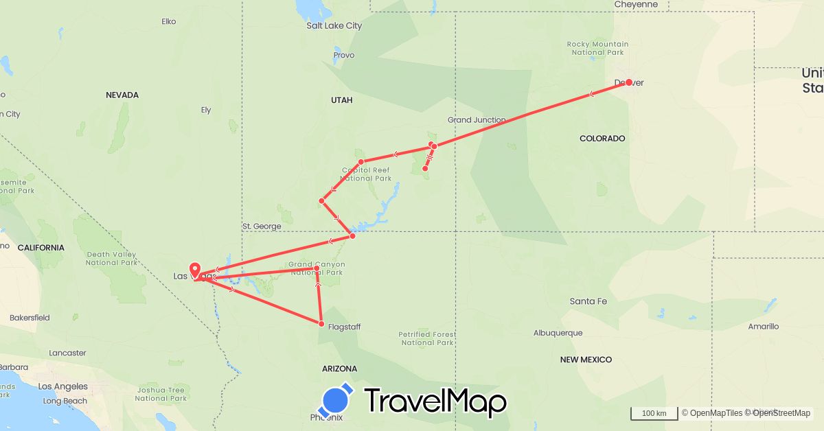 TravelMap itinerary: driving, hiking in United States (North America)